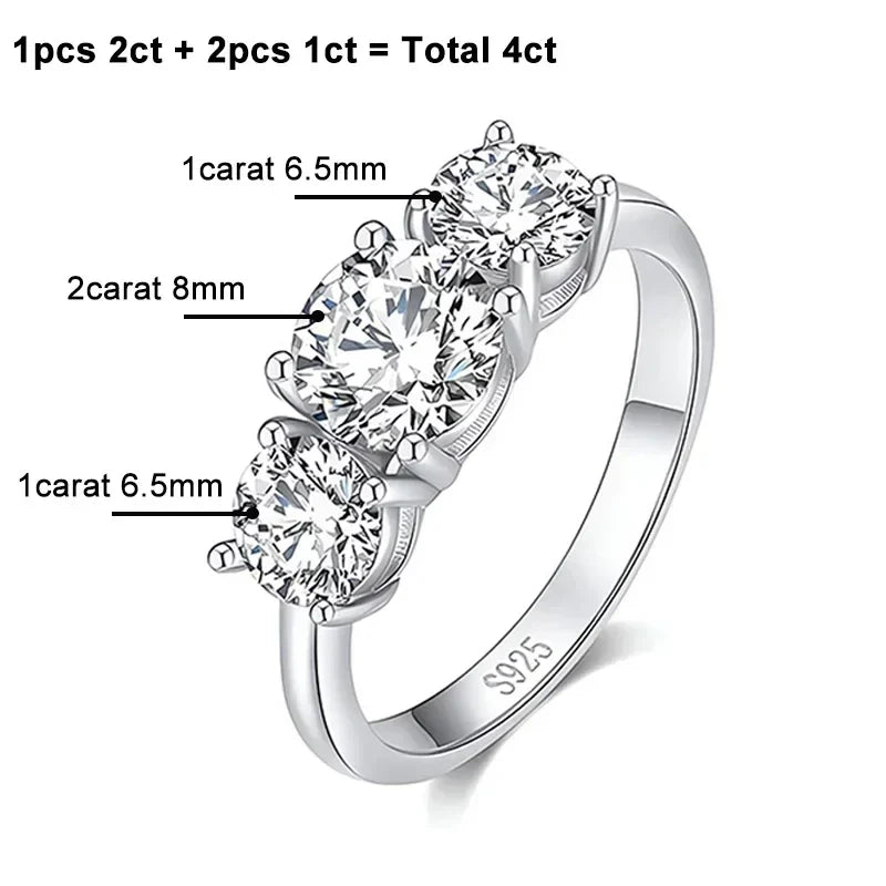 NeeTim 4CT Moissanite Engagement Ring for Women 3-stone S925 Sterling Silver with Gold Plated Wedding Band Promise Diamond Rings Vera Lux