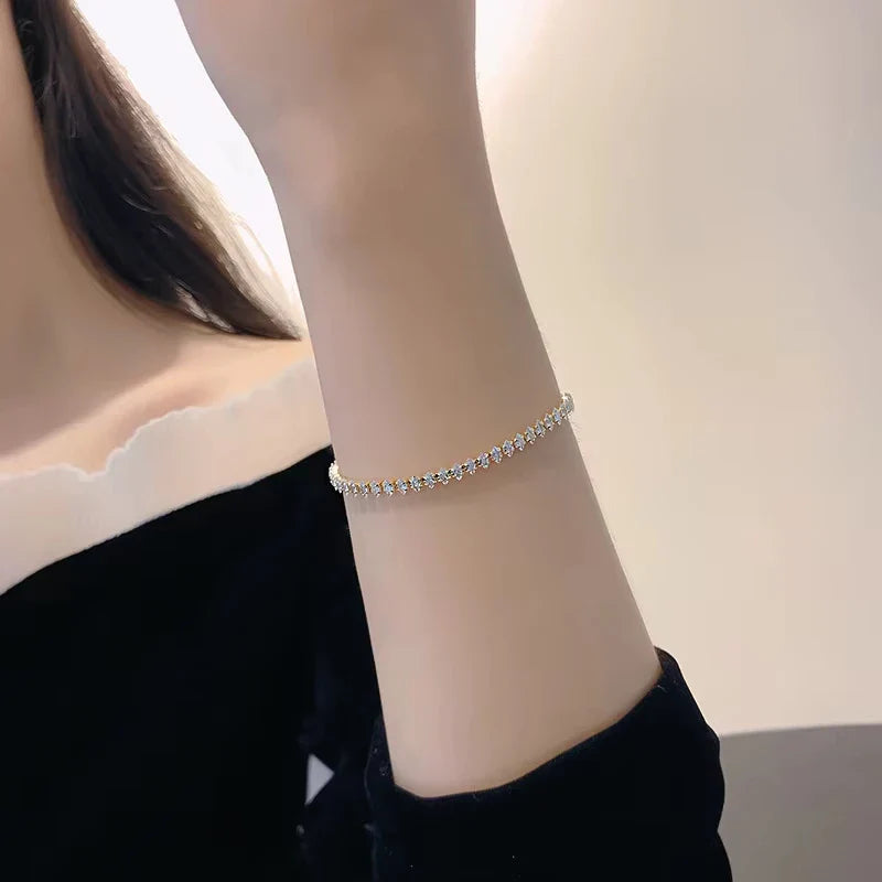 Luxury Roman Crystal Geometric Chain Bracelets for Women Trendy Goth Full Rhinestone Marquise Charm Tennis Bracelet Wed Jewelry Vera Lux