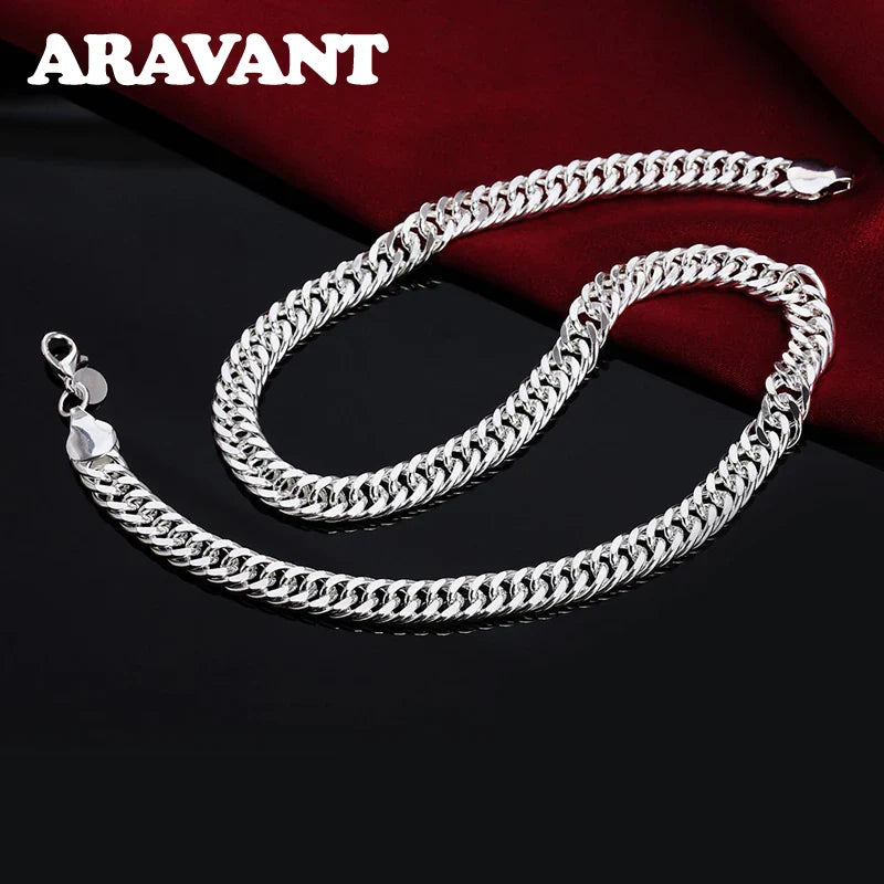 Aravant 925 Sterling Silver 6MM 7MM 10MM Chain Necklace Bracelet Set For Men Women Fashion Wedding Jewelry Vera Lux