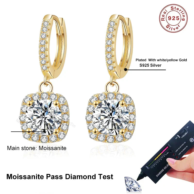 NeeTim 1ct Moissanite Drop Earrings S925 Sterling Silver with Gold Plated Wedding Jewelry With Certificate Hoop Dangle Earrings Vera Lux
