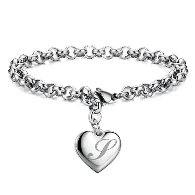 925 Sterling silver Fine 26 Letter women men chain Bracelet Charm Heart Cute wedding Personality Jewelry lady gift party 20cm Vera Lux