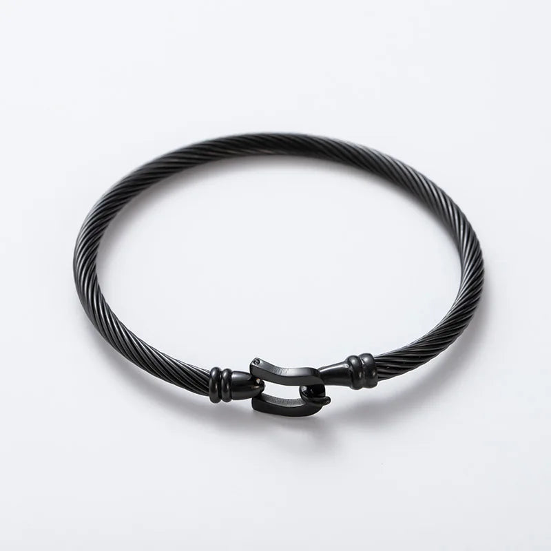 1PCS Stainless Steel Wire Bracelet Horseshoe Shaped Magnetic Buckle Trendy Minimalist Punk Gold Silver Black Men's Bracelet Vera Lux