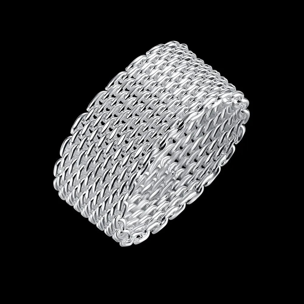 Hot classic 925 Sterling Silver charms Simple Net Rings lady fine Jewelry for Women men Size 6 7 8 9 10 Fashion  Wedding gifts Vera Lux