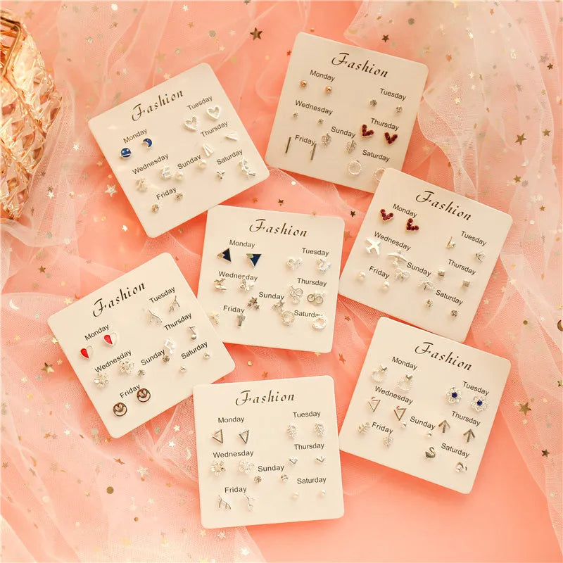 New S925 Silver Needle Stud Earrings Set for Women Girls Simple Cute Exquisite Mini Earrings Jewelry Gift Wholesale Direct Sales Vera Lux
