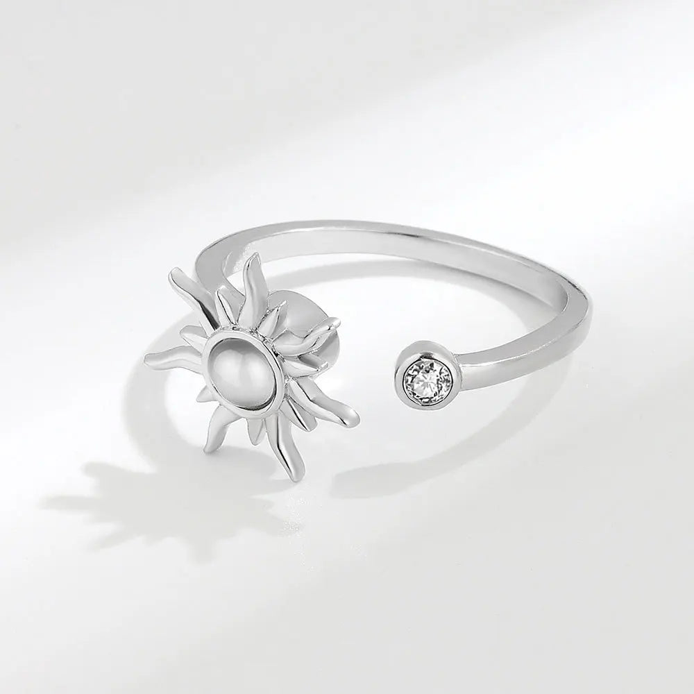 Sunflower Crystal Anxiety Relief Spinning Fidget Ring For Girls Rotate Freely Metal Copper Knuckle Ring Women'S Jewelry Gifts Vera Lux