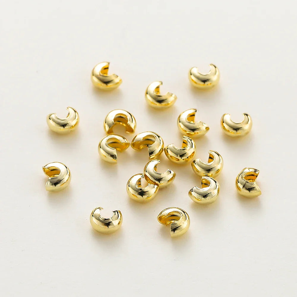 3mm/4mm/5mm 14k 18K Gold Plated Open Crimp Beads Covers Crimp End Beads Stopper Spacer Beads For DIY Jewelry Making Supplies Vera Lux