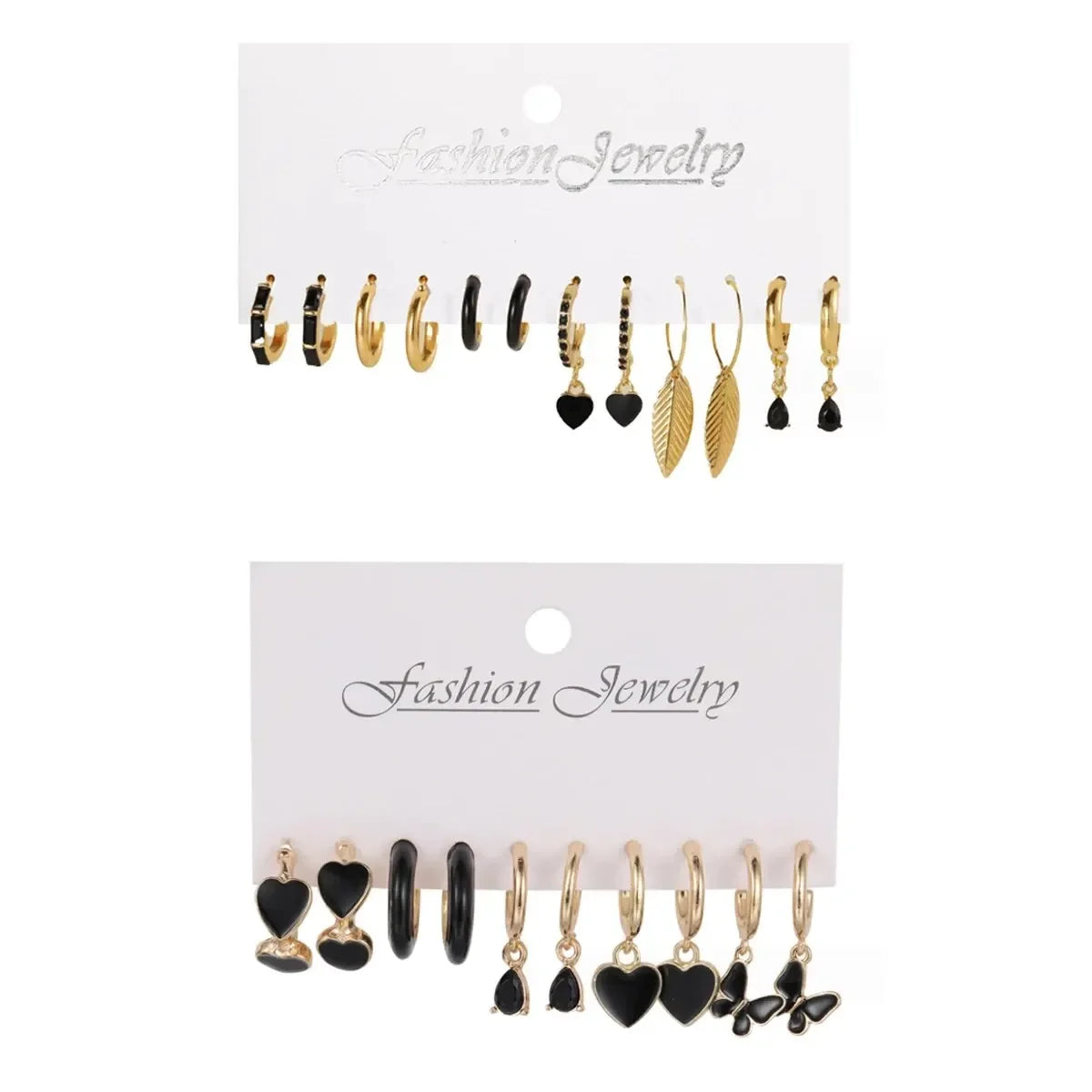 Simple 11 Pcs Black Heart  Leaf Butterfly Earrings Set for Women Fashion Temperament Hoop Earring Holiday Wedding Jewelry Gift Vera Lux