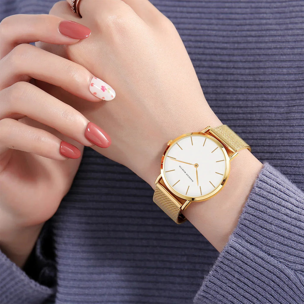 HANNAH MARTIN Brand Quality Stainless Steel Japan Quartz Movement Waterproof Women 36mm Full Rose Gold Ladies Dropshipping Watch Vera Lux