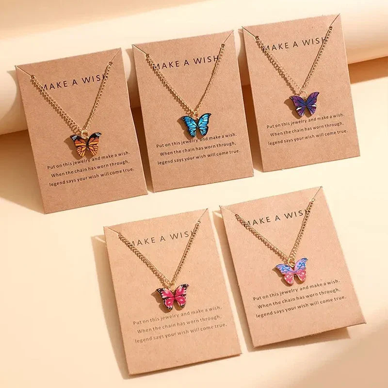 5 Pcs Fashion Boho Colorful Butterfly Necklaces Set for Women Korea Style Pendant Necklace Cute Jewelry Gift Wholesale 2024 New Vera Lux