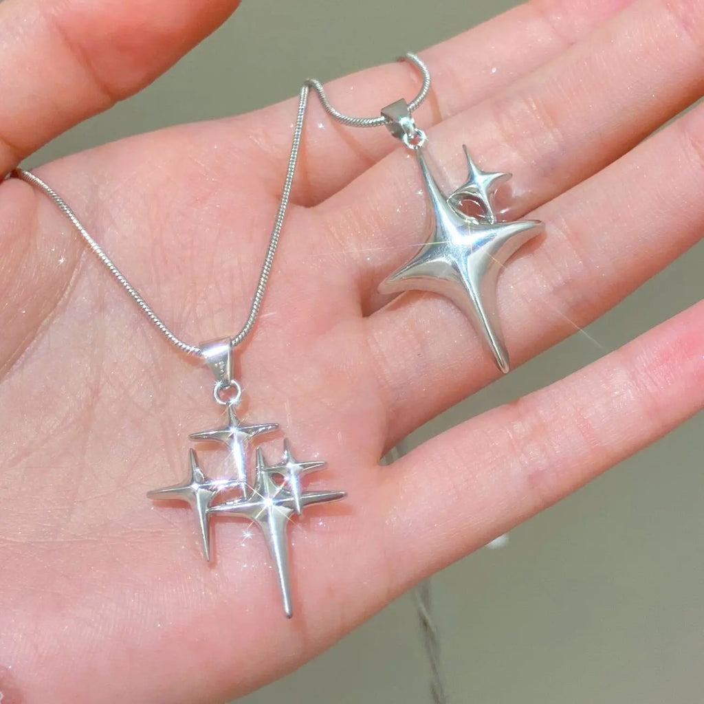 Y2K Simple Choker Necklace Four Pointed Star Necklaces Adjustable Crucifix Pendant Necklace Asterism-Necklace Jewelry Vera Lux