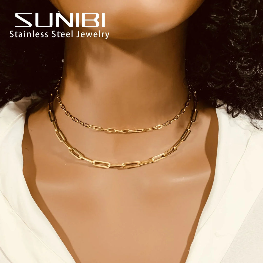 SUNIBI Stainless Steel Necklaces for Women Gold Color Basic Punk Link Chain Necklace Solid Metal Jewelry Wholesale/dropshipping Vera Lux