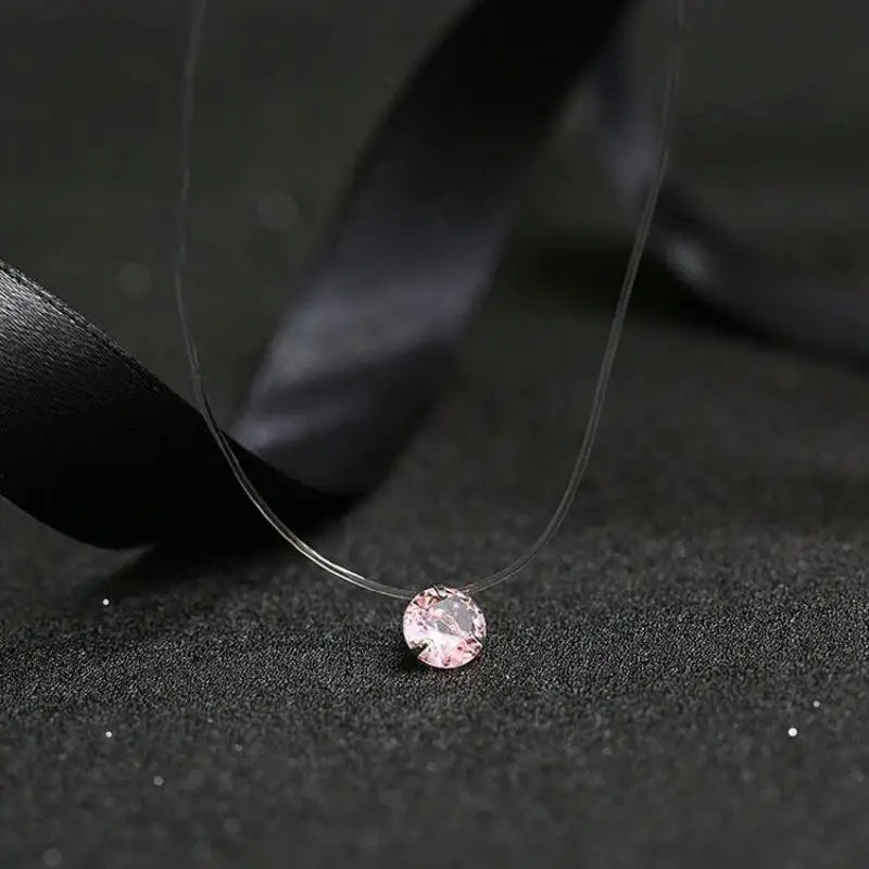 Fashion Shiny Crystal Necklace Zircon Pendant Transparent Fishing Line Invisible Ladies Necklace Jewelry Clavicle Chain Chocker Vera Lux