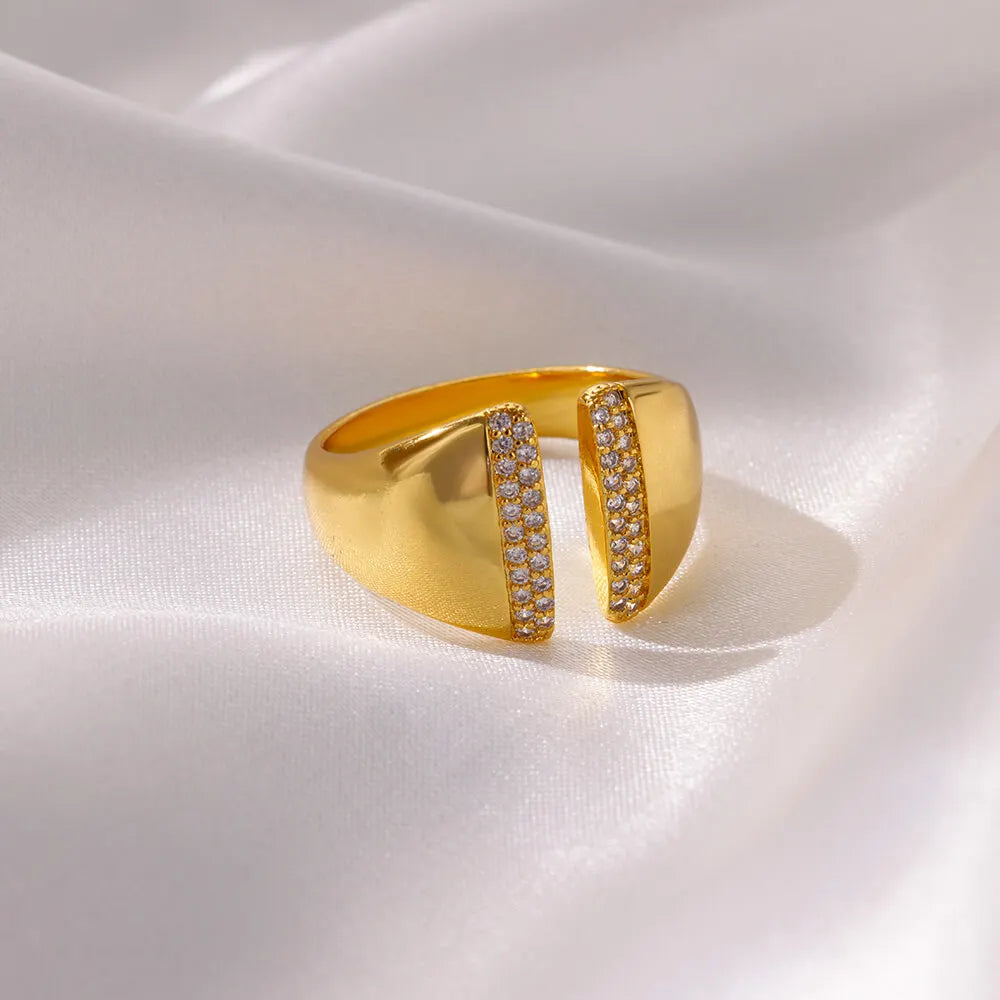 Zircon Geometric Rings For Women Luxury Stainless Steel Gold Color Open Ring Trendy Wedding Party Aesthetic Jewerly Gift Femme Vera Lux