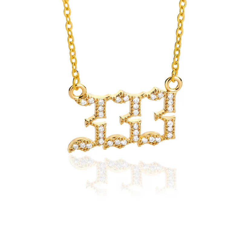 111 222 333 444 555 666 777 888 999 Necklaces For Women Gold Color Stainless Steel Zircon Angel Number Pendant Necklace Jewelry Vera Lux