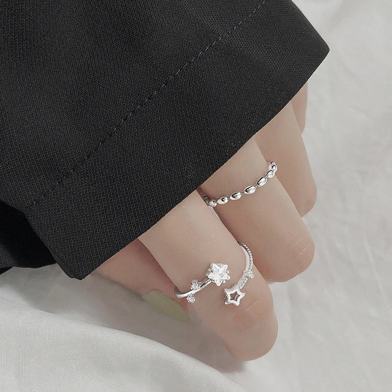 925 Sterling Silver Star Crytal Ring for Women Girl Personality Simple Adjustable Exquisite Jewelry Dropshippipng Gift Vera Lux