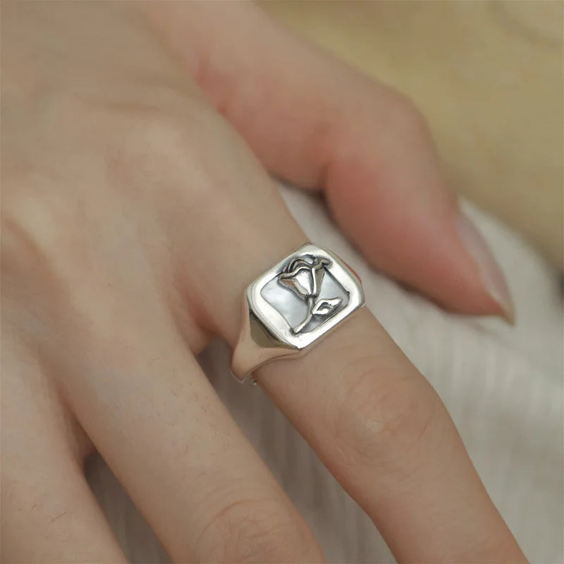 925 Sterling Silver plated Ring for Women Girl Gift Blace Stone Crystal Glaze Retro Punk Open Jewelry Dropship Wholesale Vera Lux