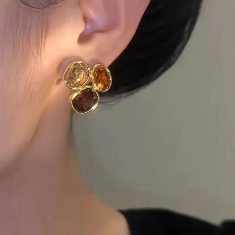 French High-end Brown Crystal Earrings For Women Fashion Luxurious Personalized Daily Accessories Prom jewelry Anniversary Gifts Vera Lux