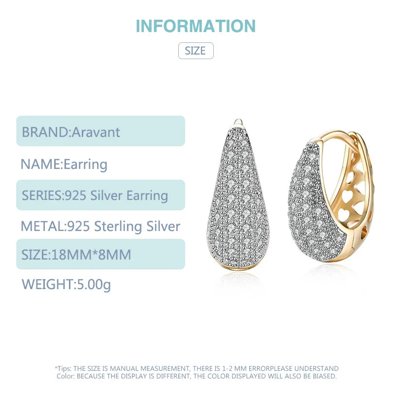 Aravant 925 Silver 18K Gold Zircon Crystal Hoop Earrings For Women Wedding Fashion Jewelry Vera Lux