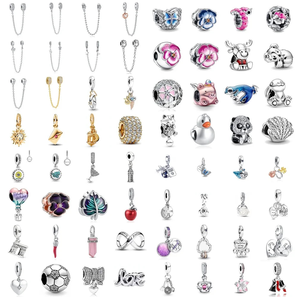 European New 925 Sterling Silver Spring New Pink Flower Ballon Cat Diy Beads Charm Fit European S925 Bracelet Bangles Vera Lux