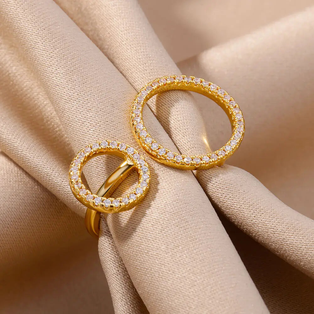 Zircon Double Circle Rings For Women Stainless Steel Adjustable Geometric Circle Ring Wedding Party Aesthetic Jewerly Gift femme Vera Lux