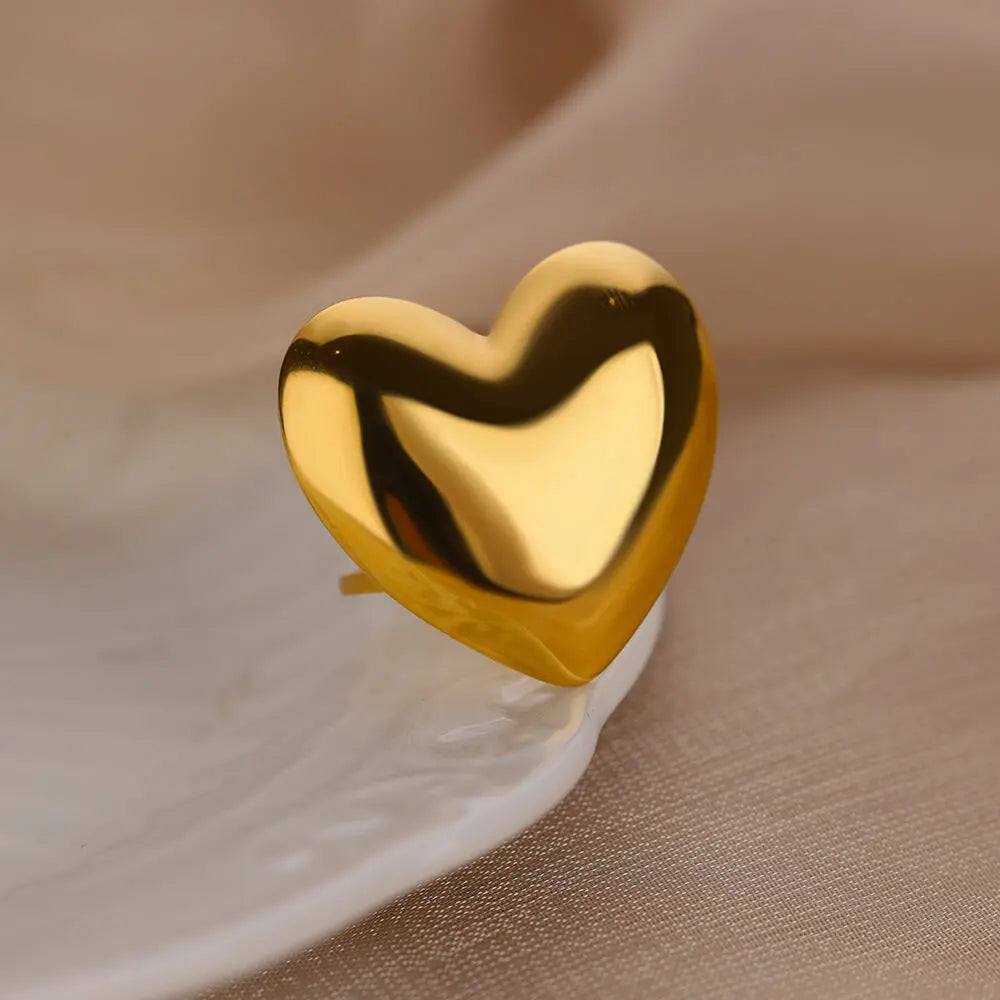 Big Heart Rings for Women Classic Stainless Steel Gold Color Finger Ring Trend Band Couple Wedding Jewelry Accessories anillos Vera Lux