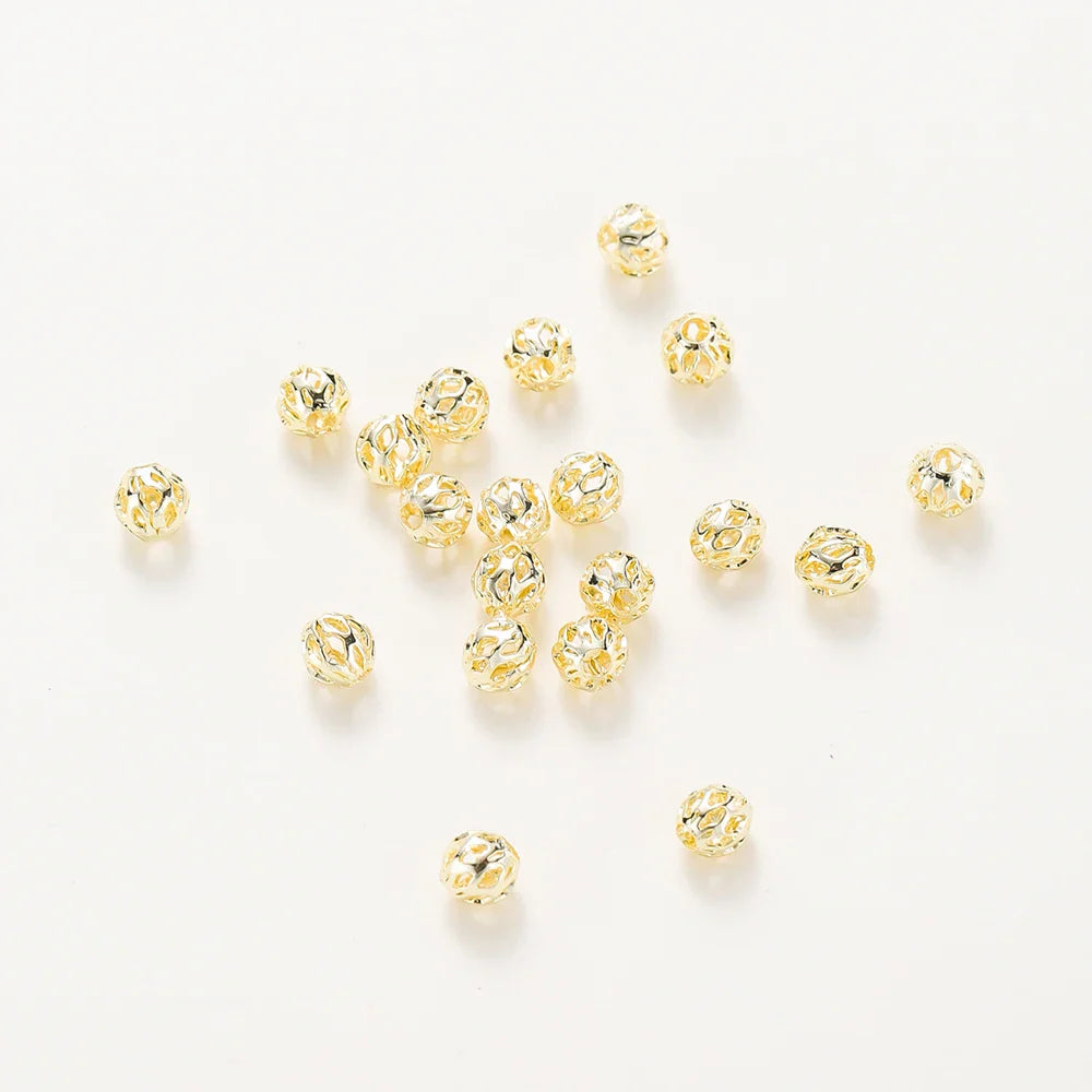 20pcs/bag 4mm 5mm 6mm 18K Gold Plated Hollow Round Spacer Bead Brass Charm Bracelet Beading For DIY Jewelry Making Accessories Vera Lux