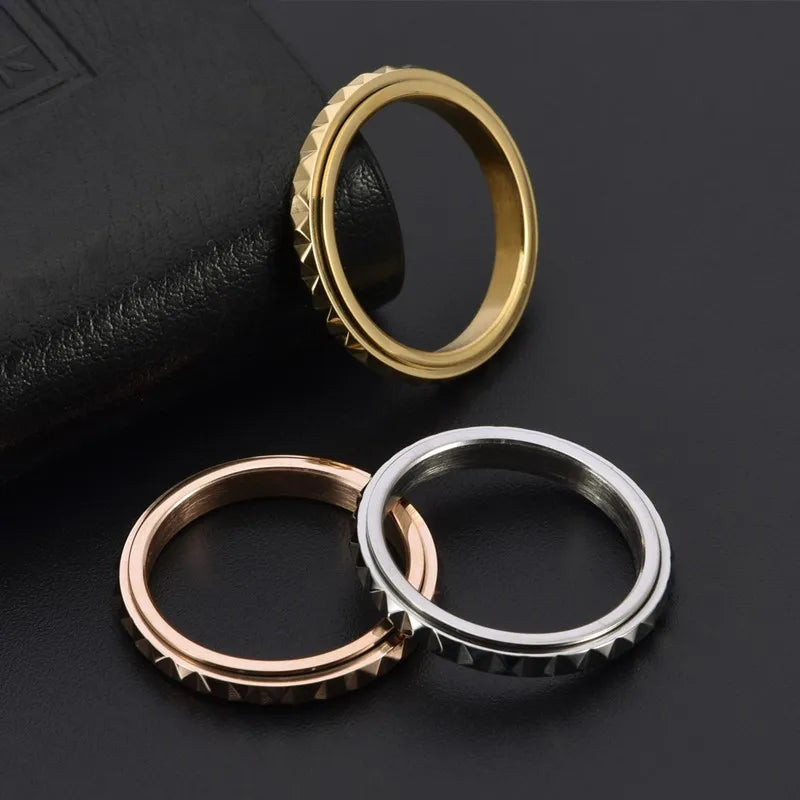 3mm Thin Stainless Steel Pyramids Spinner Ring Wedding Band for Women Girl Size 5-12 Vera Lux