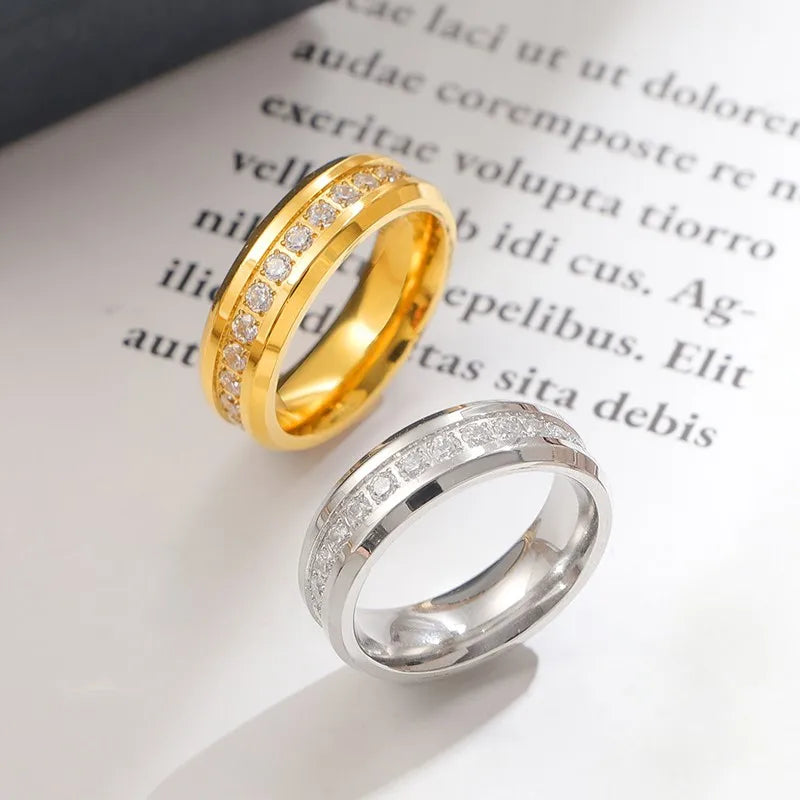 6mm Stainless Steel Groove CZ Eternity Ring Wedding Band for Women Men Size 5-10 Vera Lux