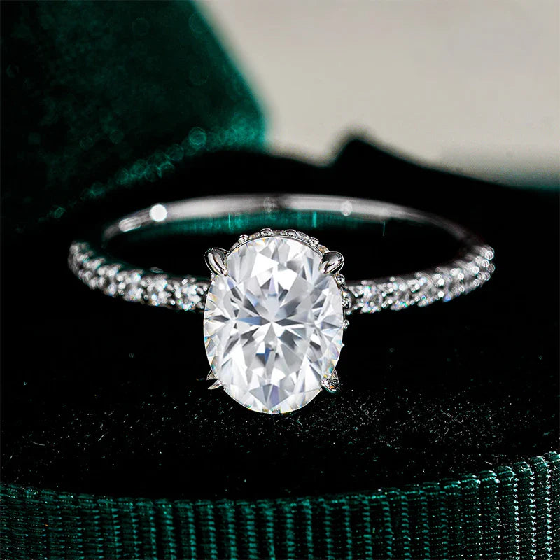 NeeTim 1ct 2ct 3ct Oval Cut Moissanite Rings for Women 925 Sterling Silver Lab Diamond Wedding Engagement Ring Gemstone Band Vera Lux