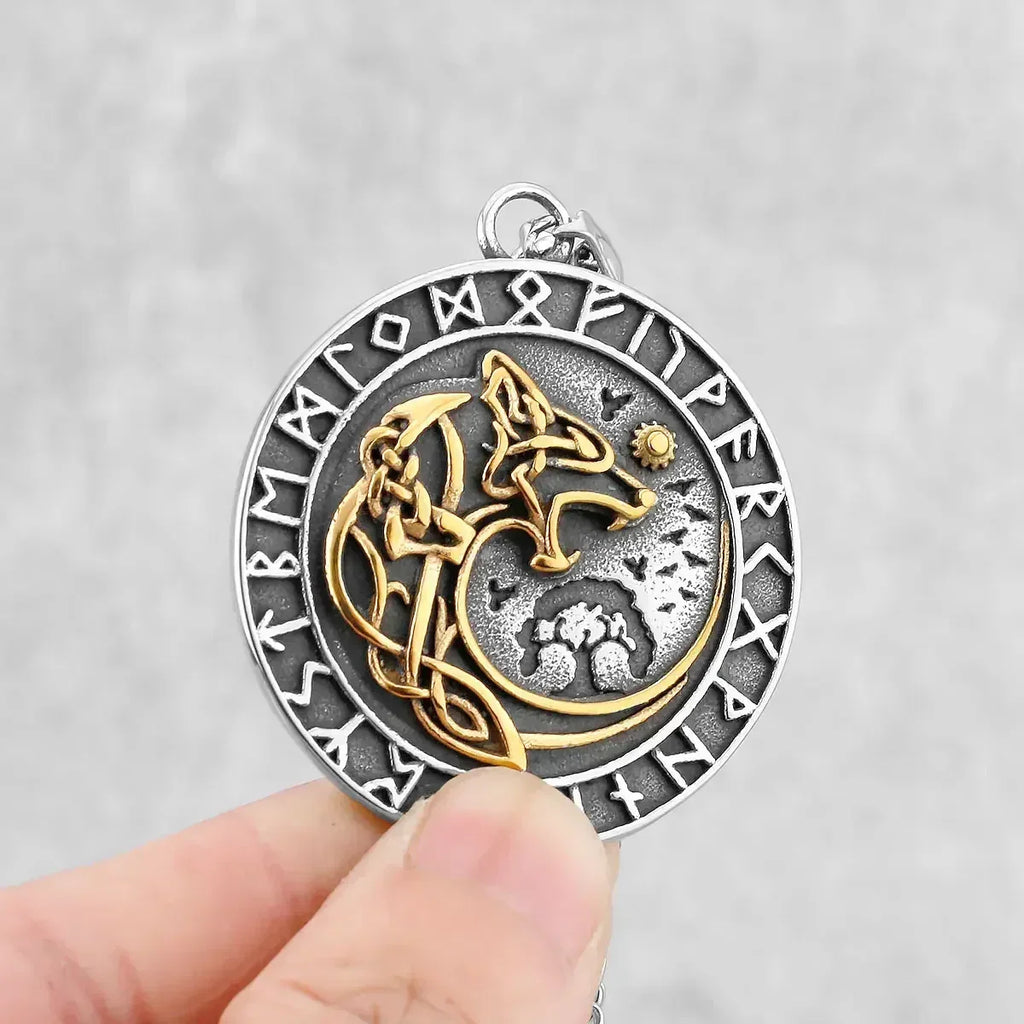 Norse Mythology Viking Wolf Necklaces Men Stainless Steel Viking Runes Vegvisir Amulet Pendant Scandinavian Vintage Male Jewelry Femstylo