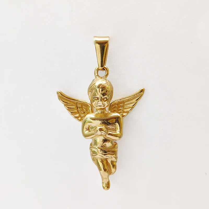 18K Gold Plated 3d Solid Angel Charm Stainless Steel Religious Cupid Angel Pendant Necklace For Men Jewelry Vera Lux