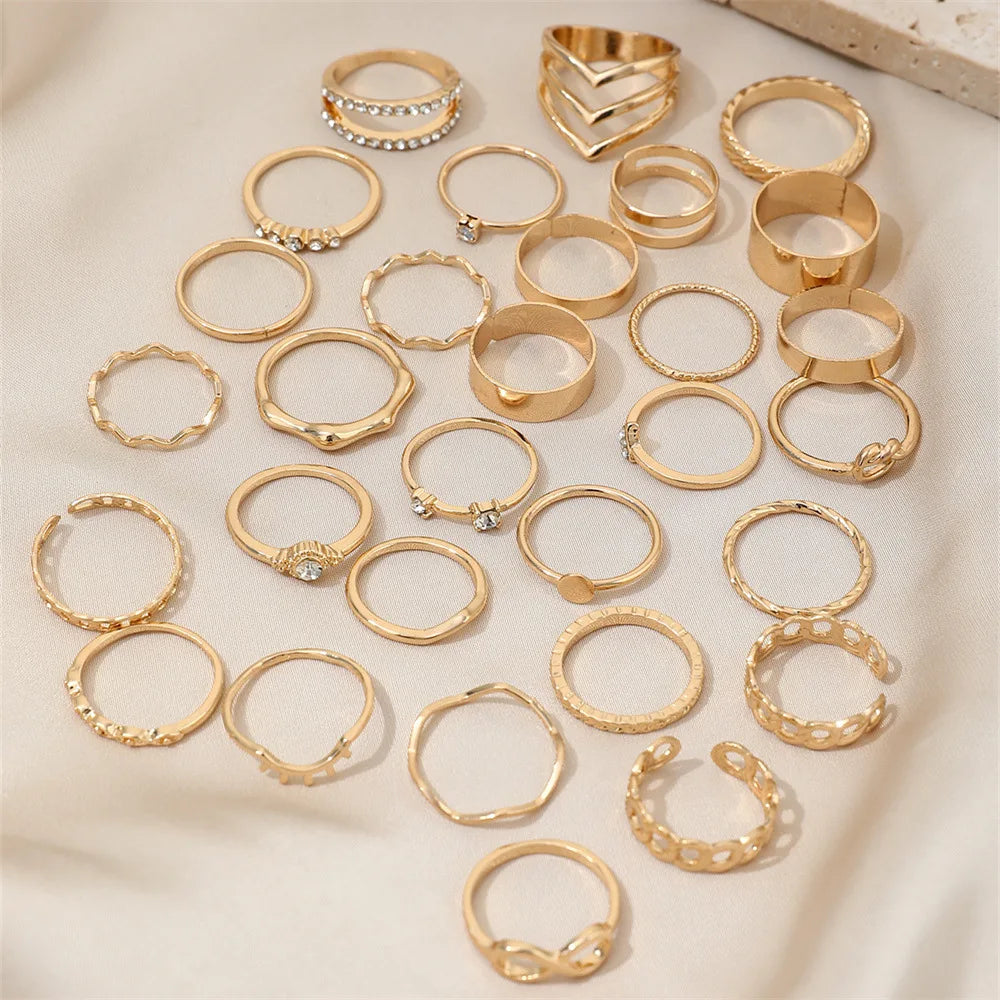 30Pcs Bohemian Geometric Knuckle Rings Set For Women Gold Silver Color Finger Ring Girls Fashion Party Jewelry Accessories Vera Lux
