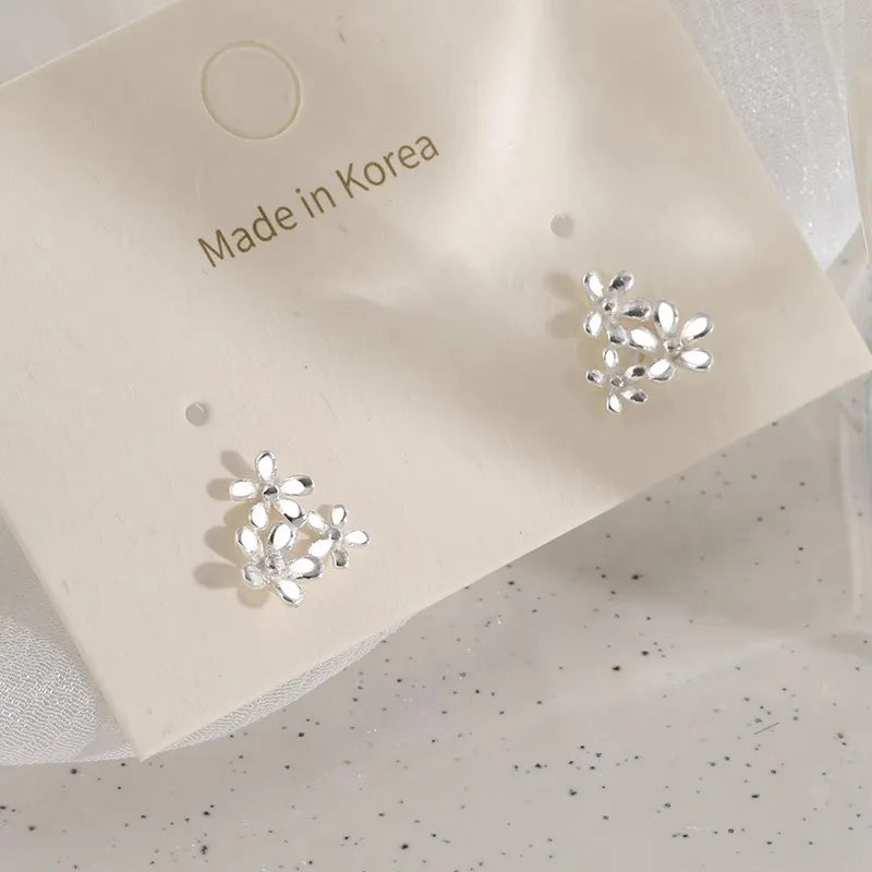925 Sterling Silver Three Flowers Small Piercing Stud Earrings For Women Elegant Luxury Fine Jewelry Engagement Accessories Vera Lux