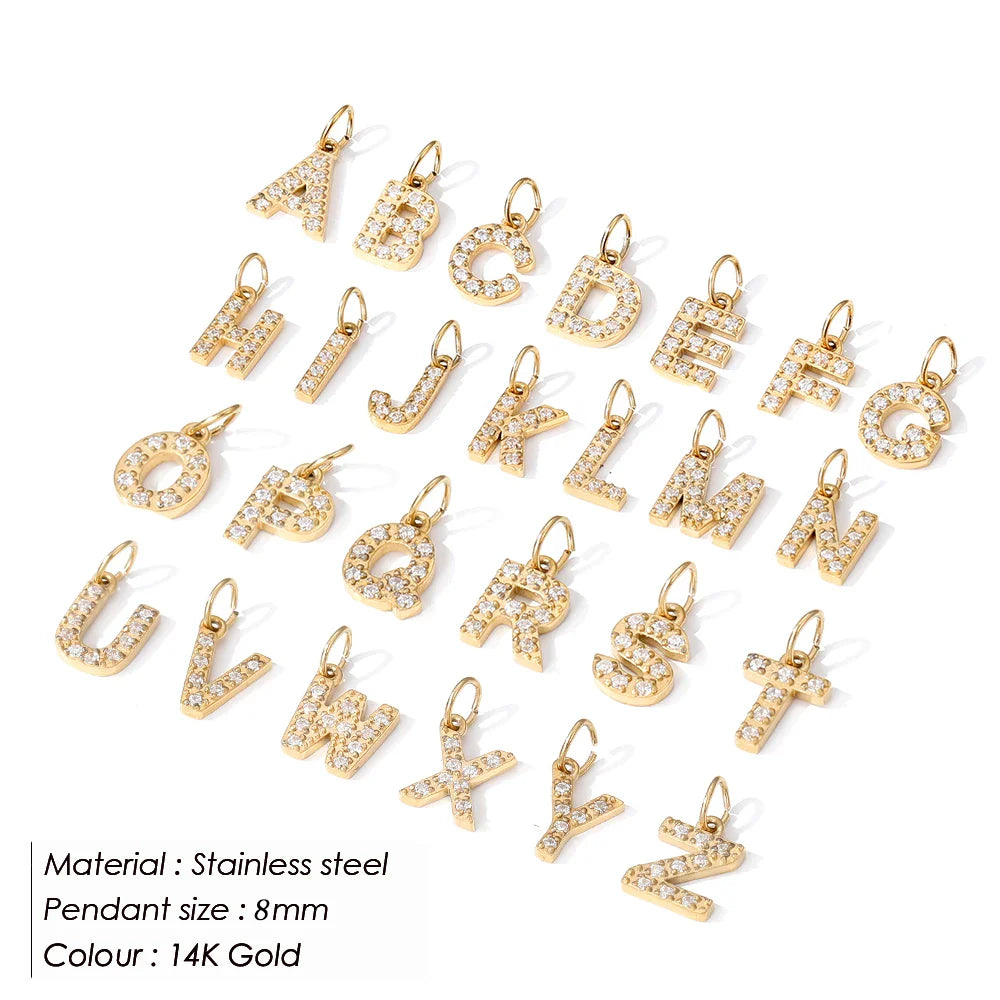 SUNIBI Stainless Steel DIY 26 Initial Pendant for Women Zircon Alphabet Charm Jewelry Making Anniversary Gift Customizable Name Vera Lux