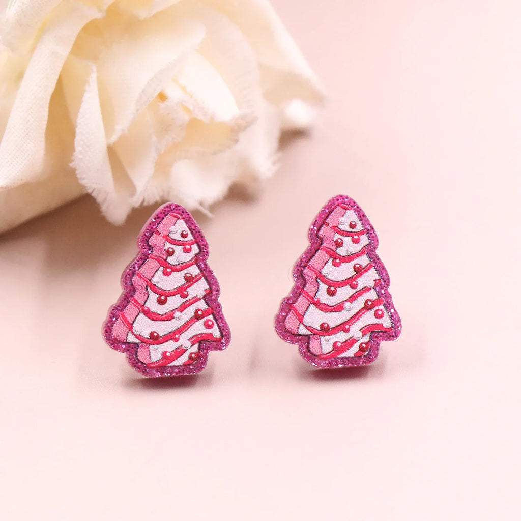 Custom Santa Hats Tree Mouse Head Turkey Glitter Acrylic Christmas Stud Earrings Stainless Steel Jewelry Wholesale Vera Lux