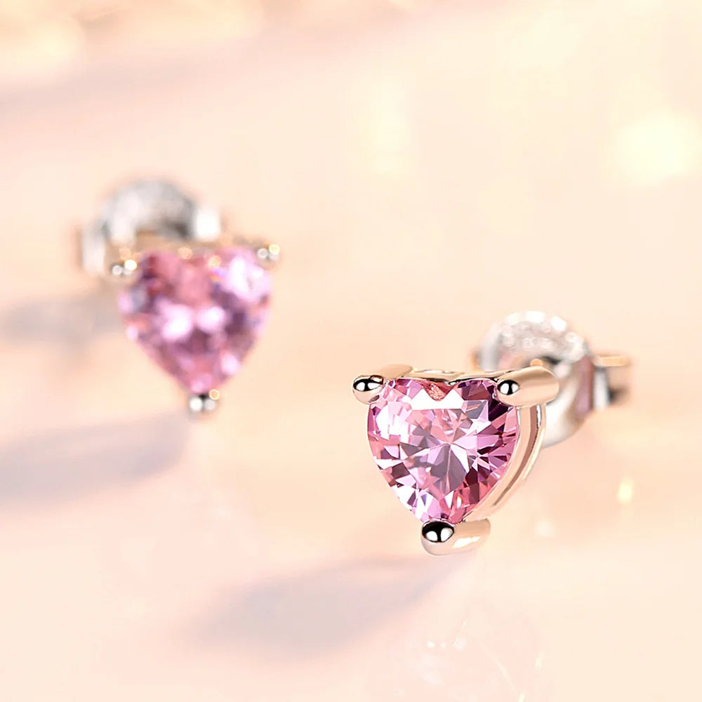 925 Sterling Silver Pink Red White Purple Heart Zircon Stud Earrings For Women Engagement Piercing Jewelry Accessories Money 925 Vera Lux