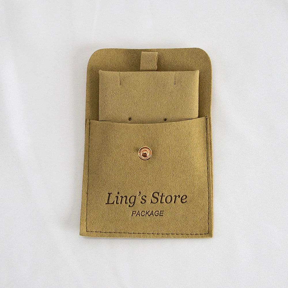 20/50/100Sets Personalized Logo Jewelry Microfiber Snap Bag 8x8cm Button Pouch Insert Luxury 6x6cm Cards Can Debossed Print Name Vera Lux