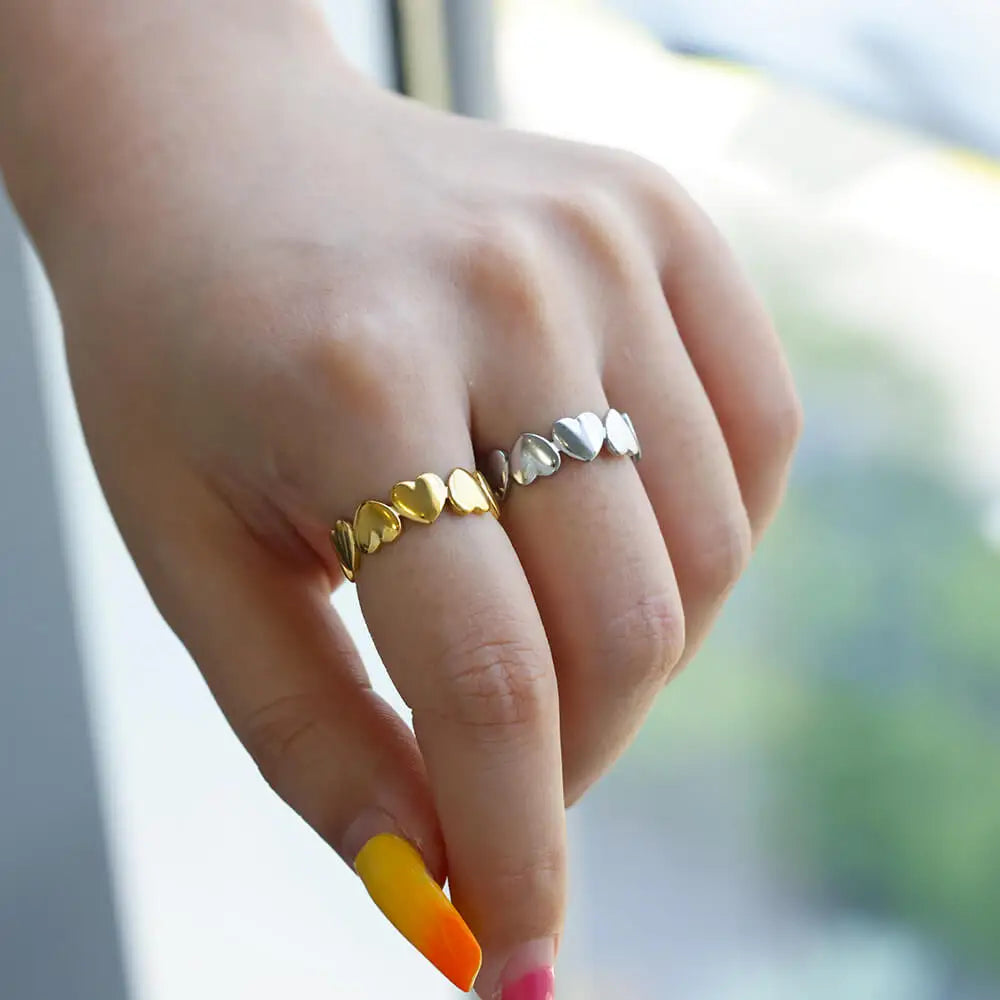 Heart Rings For Women Gold Color Stainless Steel Heart Opening Ring Wedding Aesthetic Accessories Party Jewelry Gift BFF anillos Vera Lux