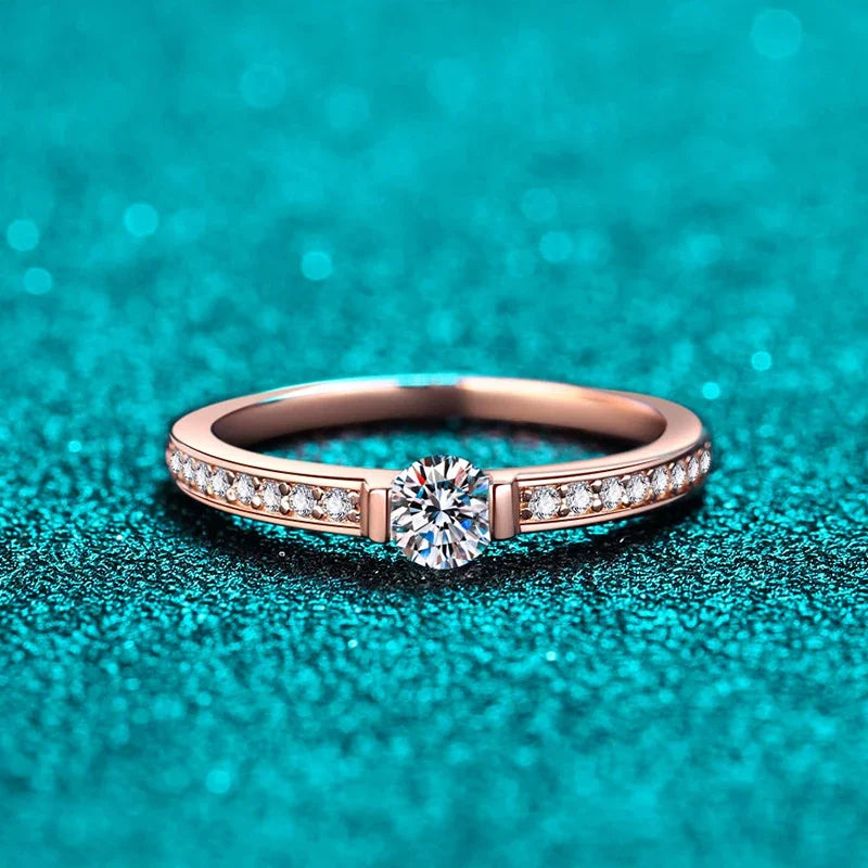 NeeTim 0.3ct D Color Moissanite Eternity Band Ring 925 Sterling Silver with Rose Gold Plated Wedding Rings For Women Jewelry Vera Lux