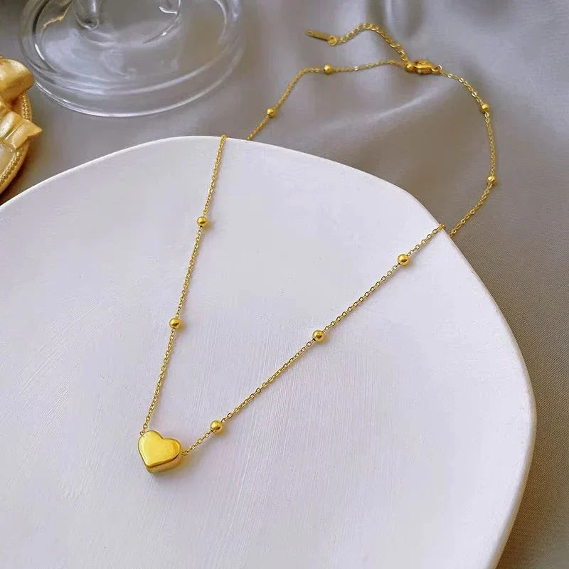 Stainless Steel Simple Fashion Heart Clavicle Chain Necklace For Women Elegant Romantic Choker Pendant Necklaces Jewelr Vera Lux