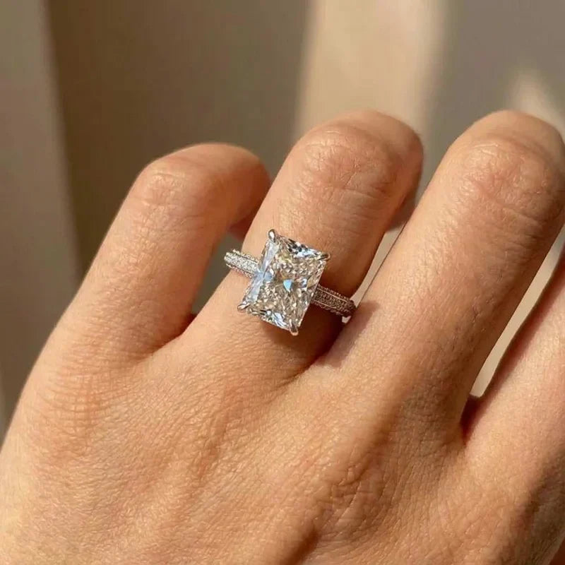 925 Sterling Silver Simple and Elegant Rectangle Cut CZ Rings for Women Luxury Engagement Wedding Bridal Accessories Jewelry Vera Lux