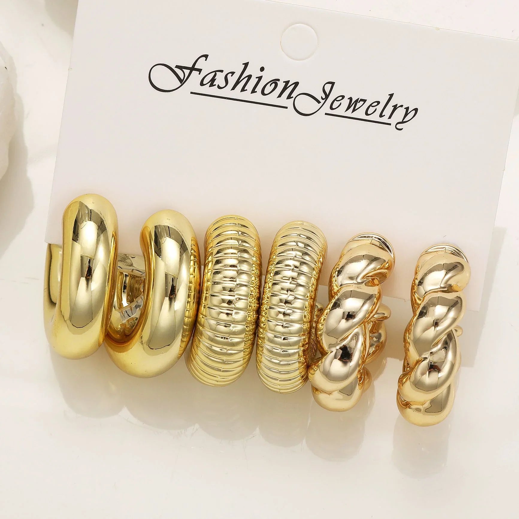 6pcs Chunky Gold Plated Waterdrop Hoop Earring Set For Women European and American Minimalist Smooth Circle Drop Earring Jewelry Vera Lux