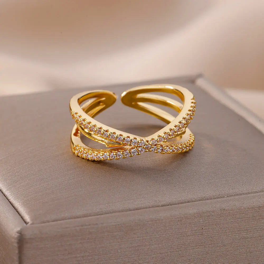 Zircon Cross Rings For Women Gold Plated Openning Stainless Steel Cross Ring Wedding Party Aesthetic Jewelry Gift Free Shipping Vera Lux