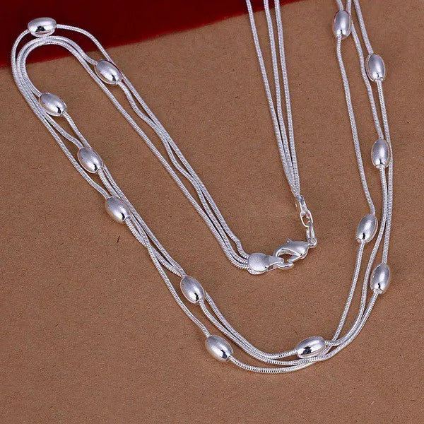 925 Sterling Silver Fringed oval beads Chain Bracelets necklace Jewelry set for women Fashion Party wedding accessories Gifts Vera Lux