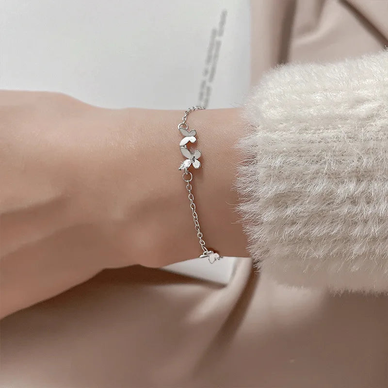 VENTFILLE 925 Silver Diamond-Studded Butterfly Bracelet Women's Fashion Temperament Flower Adjustable Bracelet Vera Lux