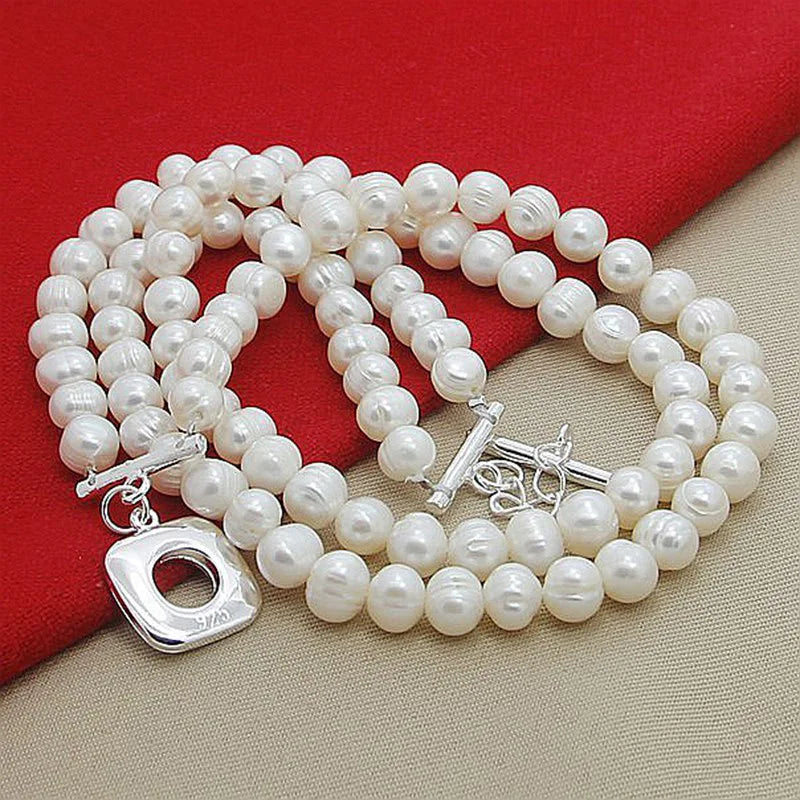 Aravant 925 Silver Double Layered Pearl Necklace Chains For Women Wedding Fashion Jewelry Vera Lux