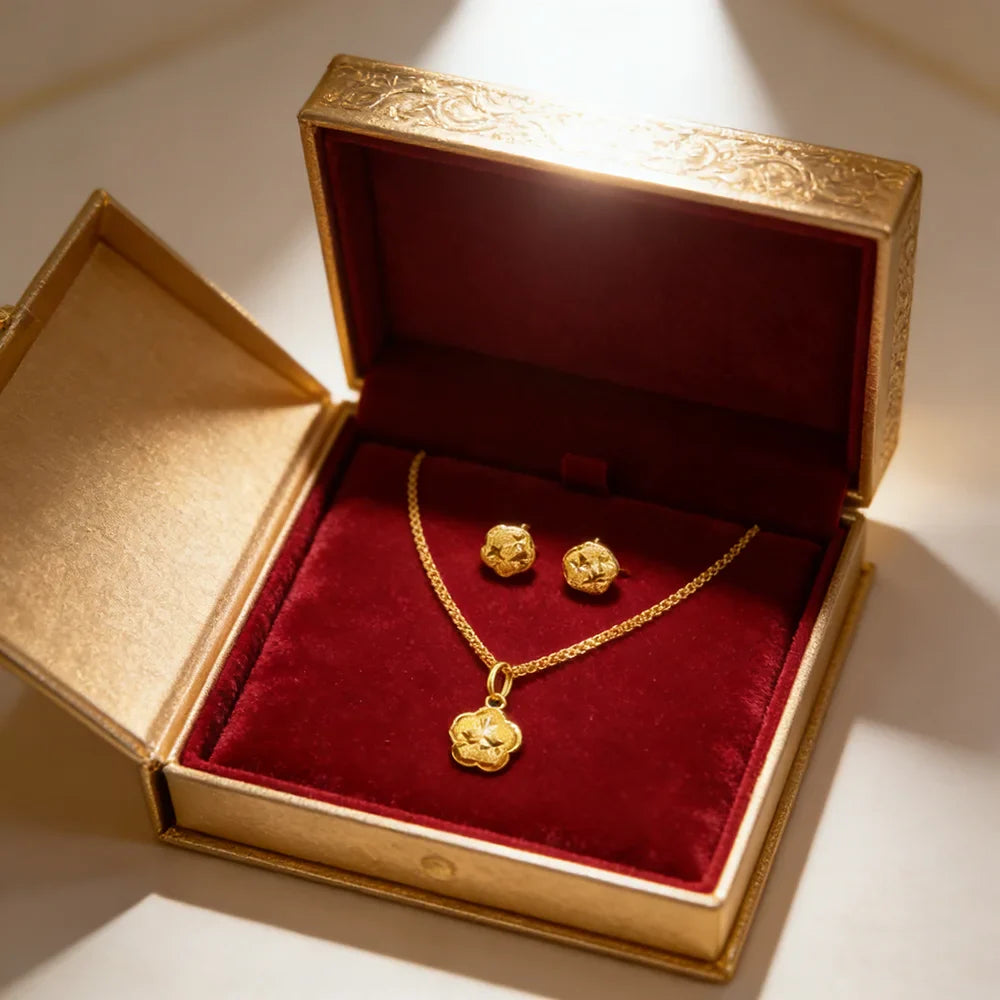 Exquisite Gold Color Jewelry Set for Party Stud Earrings and Pendant Necklace African Bridal Jewelry Set for Engagement Party Vera Lux