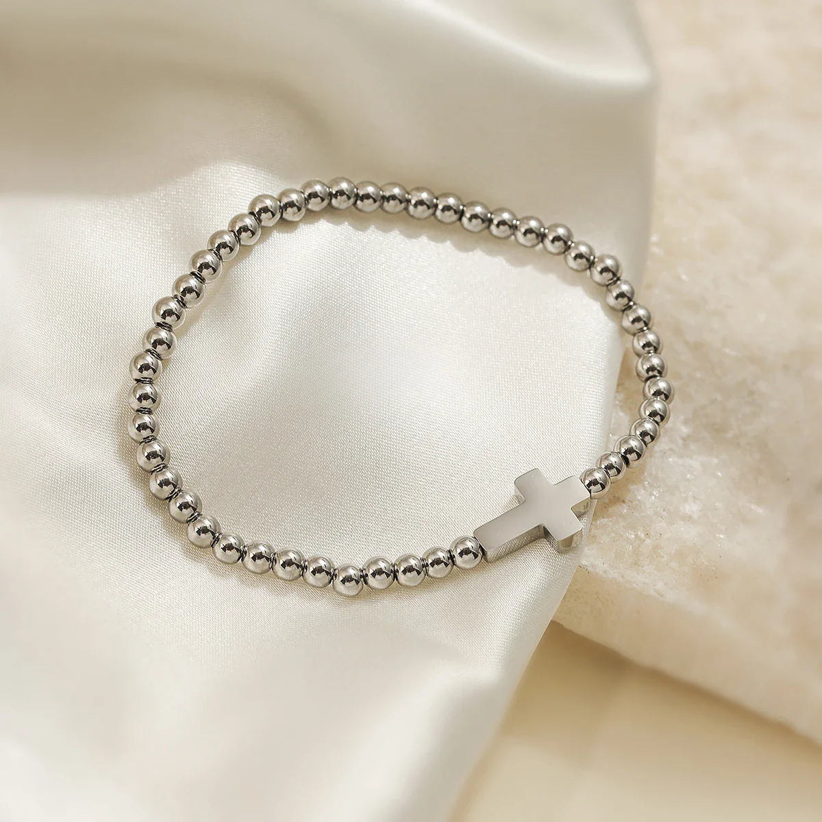 NEWBUY High Quality Non-Fading Stainless Steel Jewelry Silver/Gold Color Beads Cross Charm Bracelets For Women Men Vera Lux