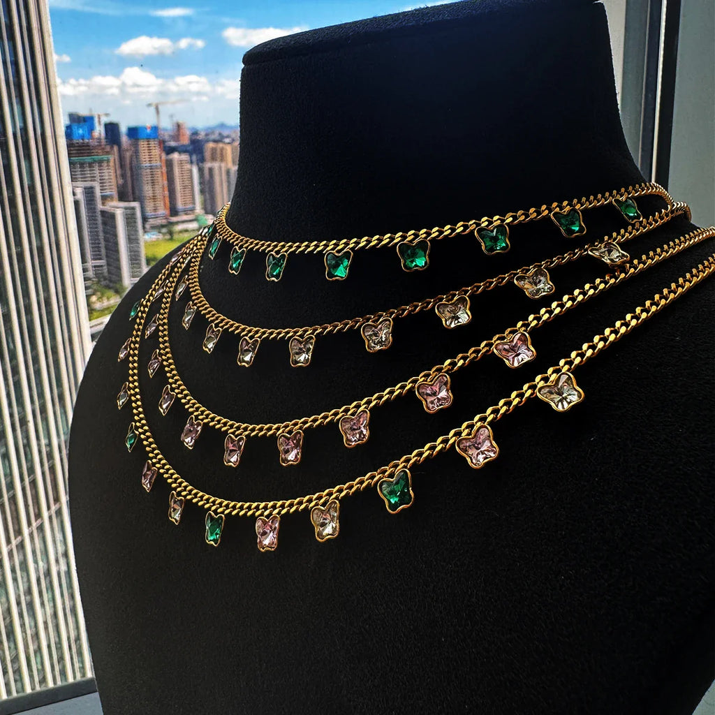 Luxury Zircon Butterfly Pendant Necklaces For Women Stainless Steel Gold Color Chain Collar Necklace 2025 New Wedding Jewelry Vera Lux