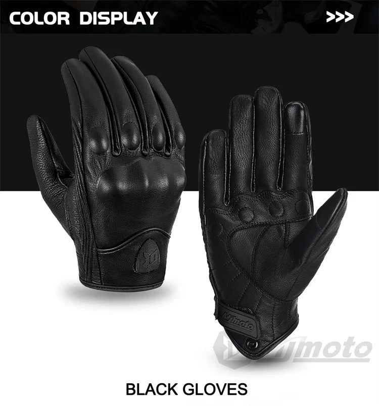 Leather Gloves Retro Biker BikerZoneZ
